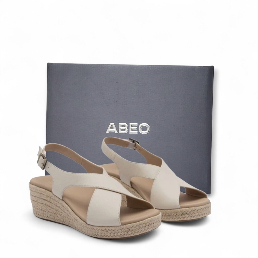 ABEO Riviera Cross Espadrille Sandal Off White‎ Cream New Sz 5 Platform Comfort